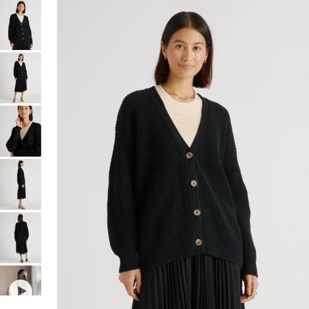 Quince Organic Cotton Oversized Boyfriend Cardigan Navy Small Cozy Sweater